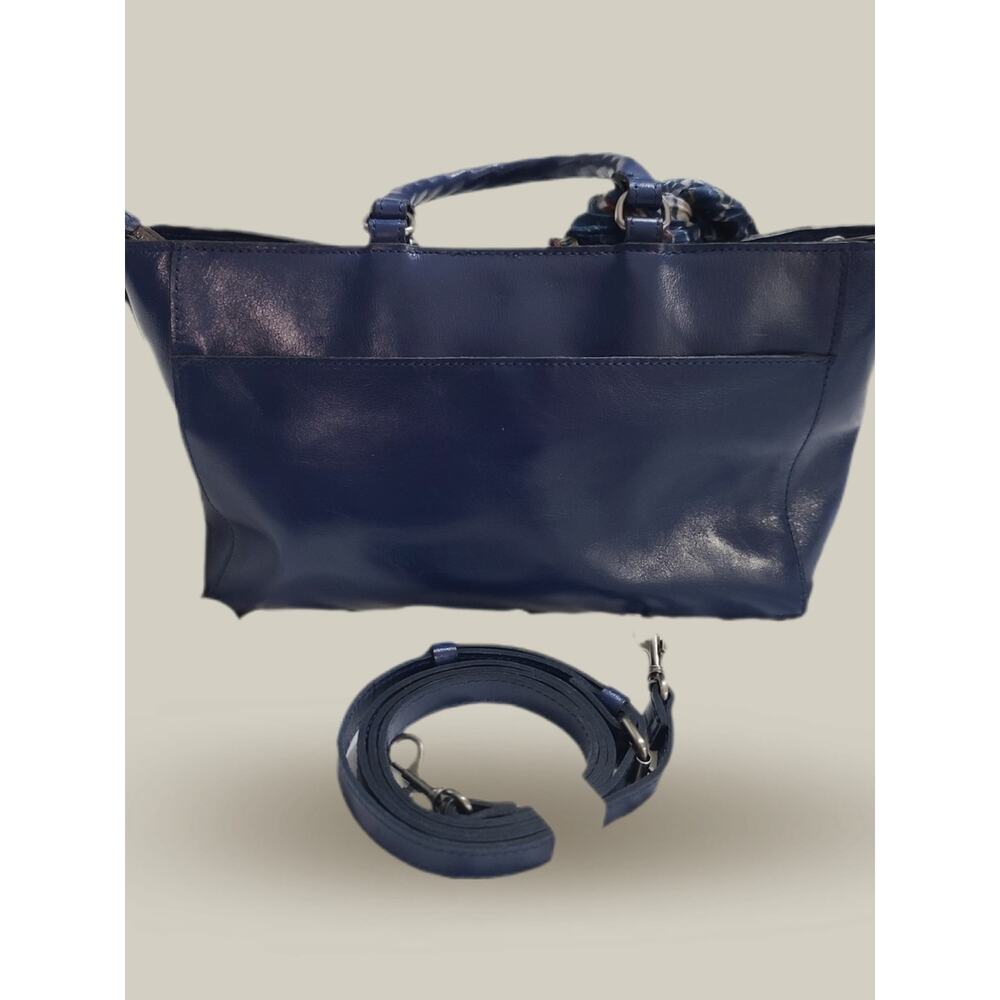 Patricia Nash Aileen Leather Top Handle Satchel Navy Peony With Scarf - Picture 6 of 9
